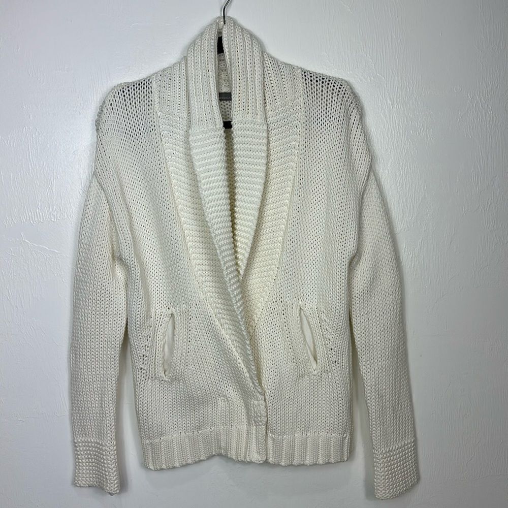 360 Sweater Off White Cotton Blend Shawl Collar Cardigan Sweater Size S